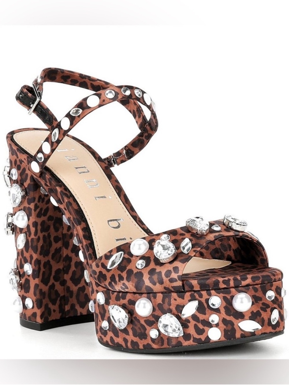 NWT Gianni Bini Calvan Two Leopard Jewel Ornamented Platform Dress Sandals Sz 7